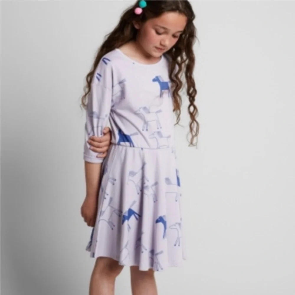 Tea collection purple lavender horse dress girls Sz 8 100% cotton LS